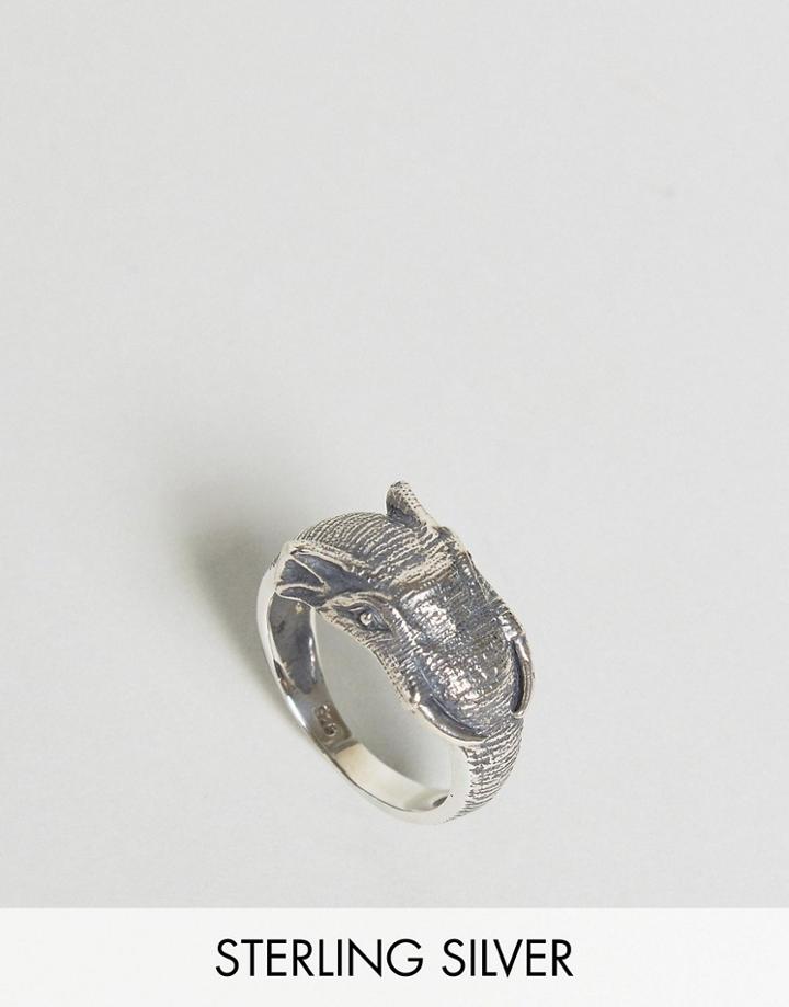 Asos Sterling Silver Ring With Elephant Design - Silver