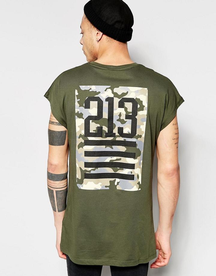 Asos Oversized Sleeveless T-shirt With Camo Number Back Print In Black - Black