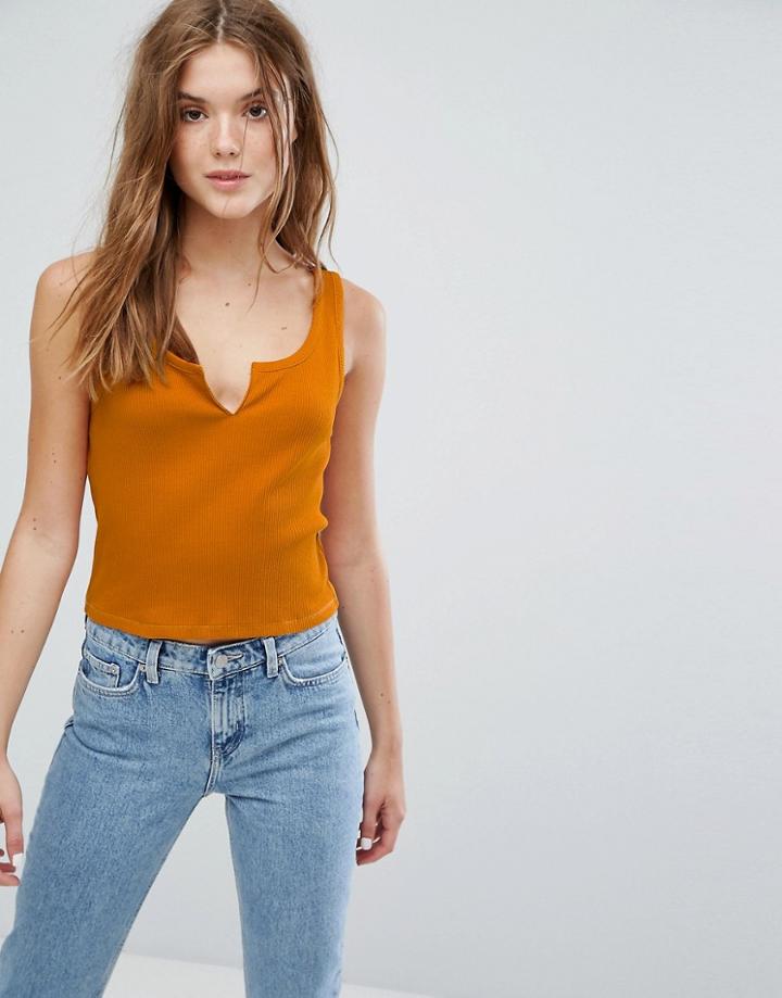 Weekday Crop Tank With Front Opening - Orange