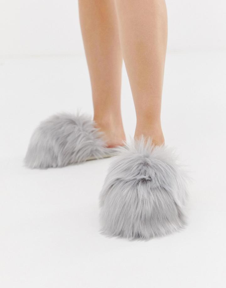 Loungeable Faux Fur Slipper In Gray - Gray