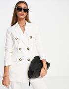 Asos Design Linen Double Breasted Suit Blazer In White