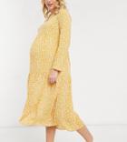 Asos Design Maternity Long Sleeve Tiered Smock Midi Dress In Mustard Floral-multi