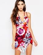 Ginger Fizz Asymmetric Body-conscious Dress In Contrast Placement Print - Multi