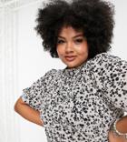 Only Curve Printed Blouse In Mono Floral-multi