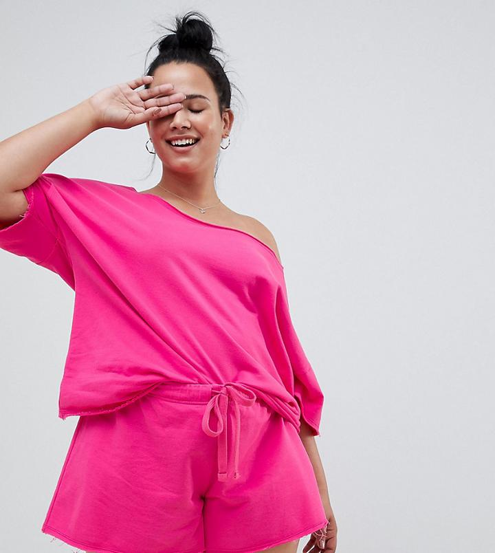 Asos Design Curve Lounge Raw Edge Short Sleeve Sweat - Pink