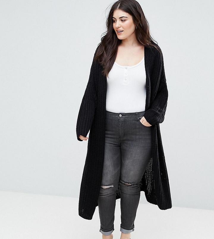 Junarose Longline Knitted Cardigan - Black