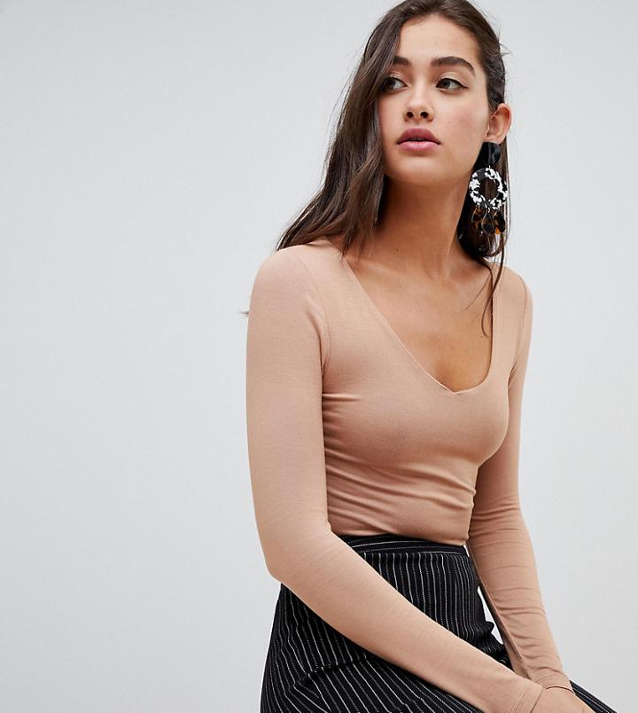 New Look V Neck Body In Camel-tan