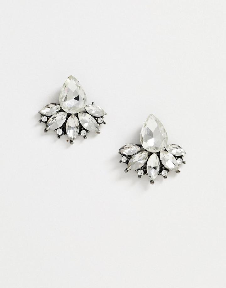 True Decadence Crystal Teardrop Stud Earrings-silver