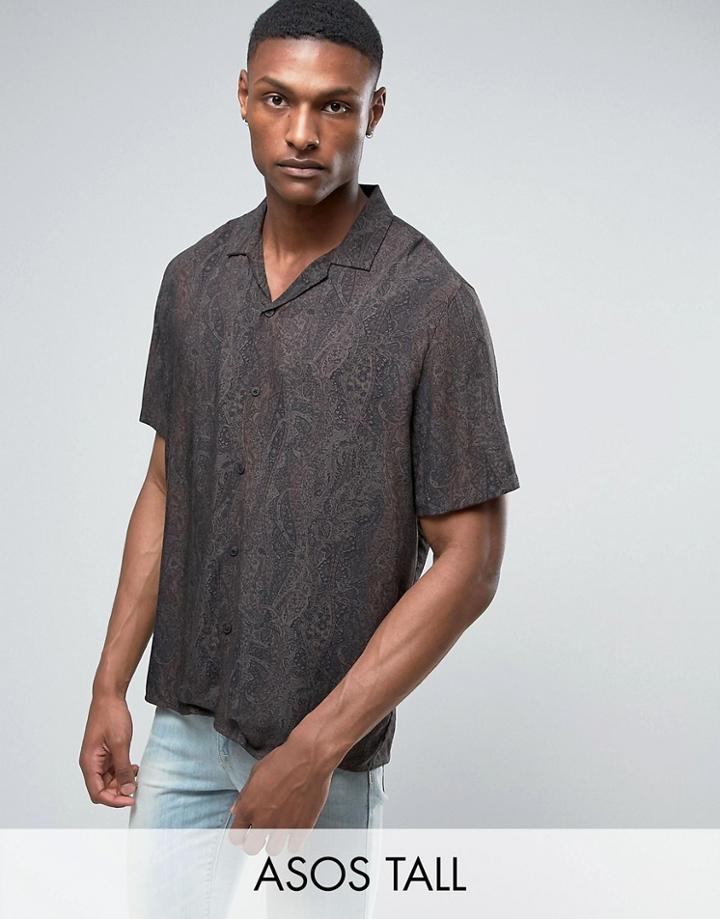 Asos Tall Oversized Viscose Paisley Shirt - Black