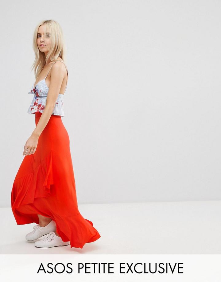 Asos Petite Ruffle Wrap Maxi Skirt - Red