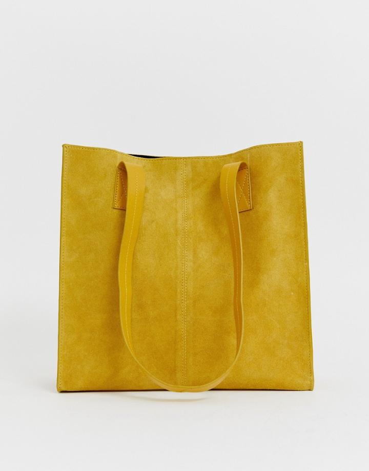 Asos Design Suede Square Shopper Bag - Yellow