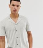 Asos Design Tall Knitted Button Through Revere Shirt In Off White - White