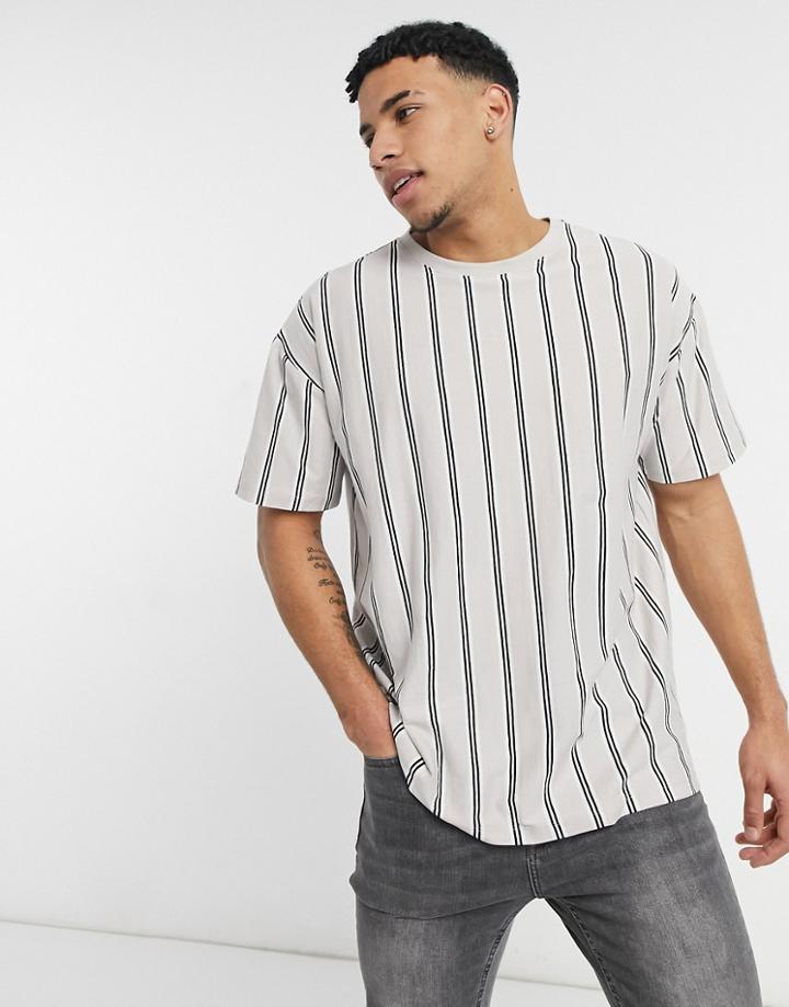 New Look Oversized Vertical Striped T-shirt In Gray-grey