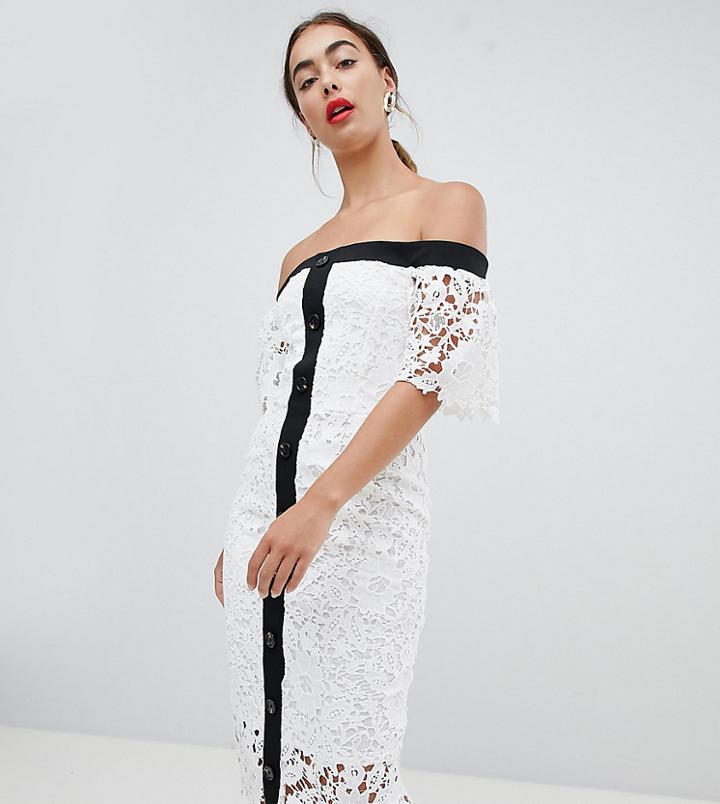 River Island Lace Off The Shoulder Midi Dress - White