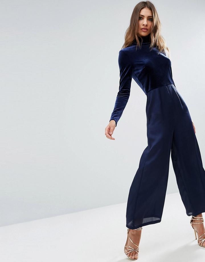 Asos Jumpsuit In Velvet And Satin - Blue