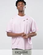 Reclaimed Vintage Oversized T-shirt In Overdye And Distressing - Pink