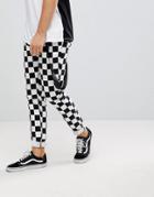 Asos Skinny Pants In Checkerboard Print With Strap Detail - Black