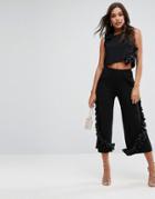 Asos Occasion Wide Leg Pant With Ruffle Detail (co Ord) - Black