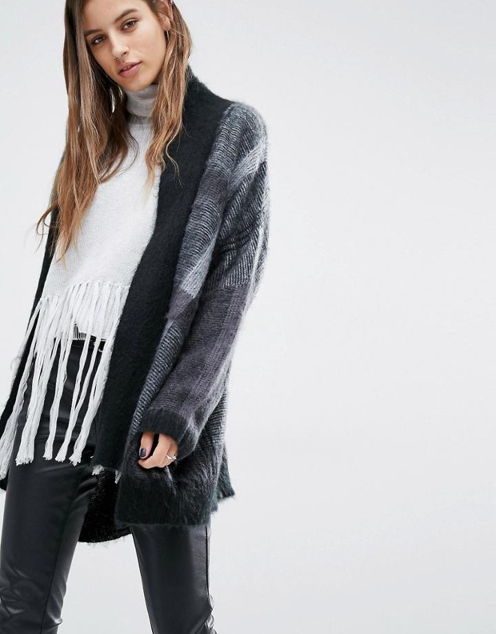 Religion Luxury Drapey Cardigan In Check Knit - Multi