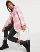 Monki Grace Plaid Print Blazer In Pink