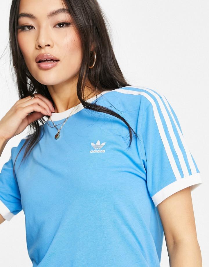 Adidas Originals 3 Stripe T-shirt In Sky Blue