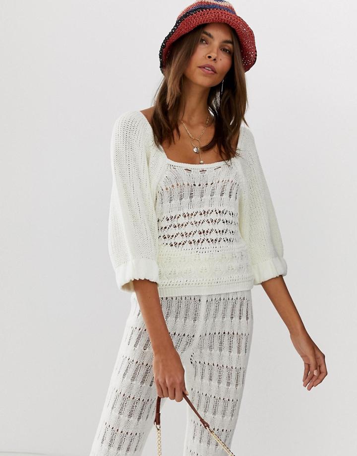 Asos Design Two-piece Crochet Puff Sleeve Top-cream