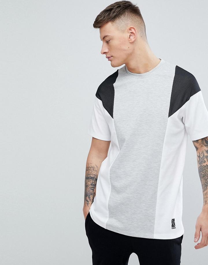 Bershka Sport Color Block T-shirt In Gray And White - Multi