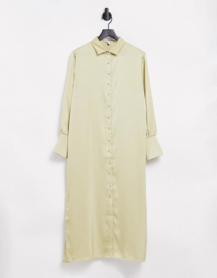 Pretty Lavish Naomi Satin Shirt Midi Dress In Sage-green