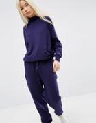 Asos White Knitted Funnel Neck Jumpsuit - Navy
