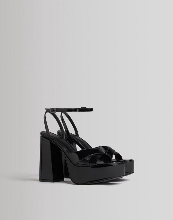 Bershka Retro Platform Heeled Sandals In Black