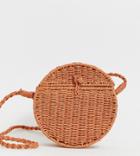 Pull & Bear Crossbody Round Wicker Bag In Natural - Brown
