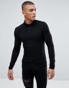 Asos Extreme Muscle Long Sleeve Jersey Polo In Black - Black
