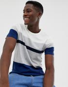 Selected Homme T-shirt With Block Panel Stripes - Navy