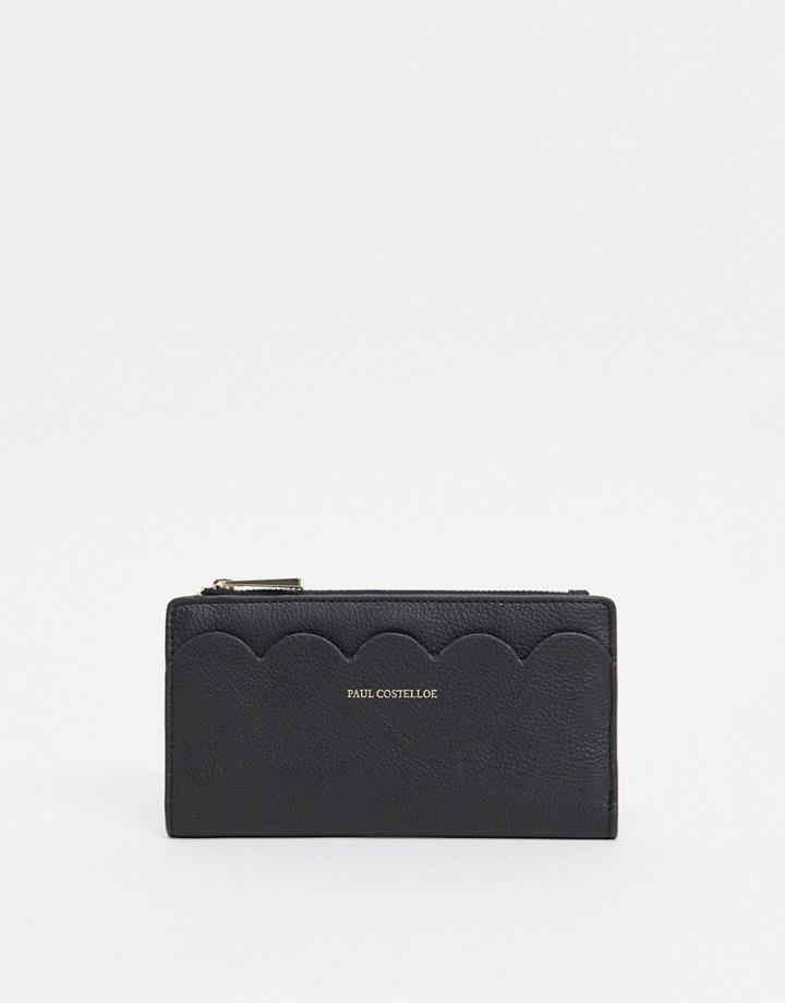Paul Costelloe Leather Wallet With Scalloped Edge In Black