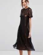 Warehouse Star Embroidered Mesh Dress - Black