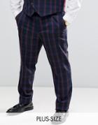 Harry Brown Plus Navy And Burgundy Check Slim Fit Suit Pants - Navy