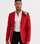 Asos Design Tall Super Skinny Blazer With Cross Hatch In Bright Red