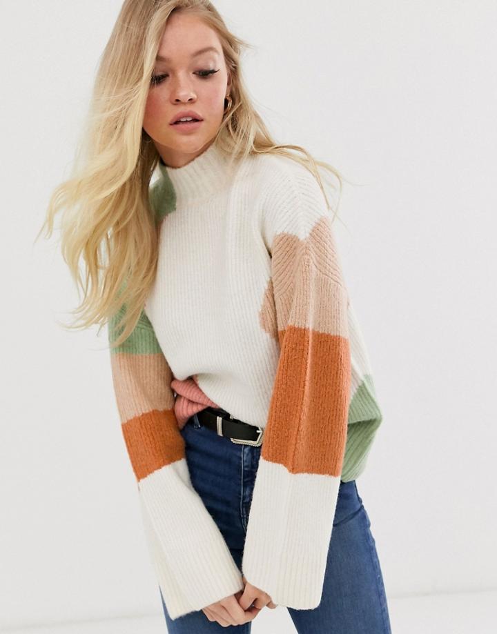 Neon Rose Oversized Sweater In Tonal Color Block-multi