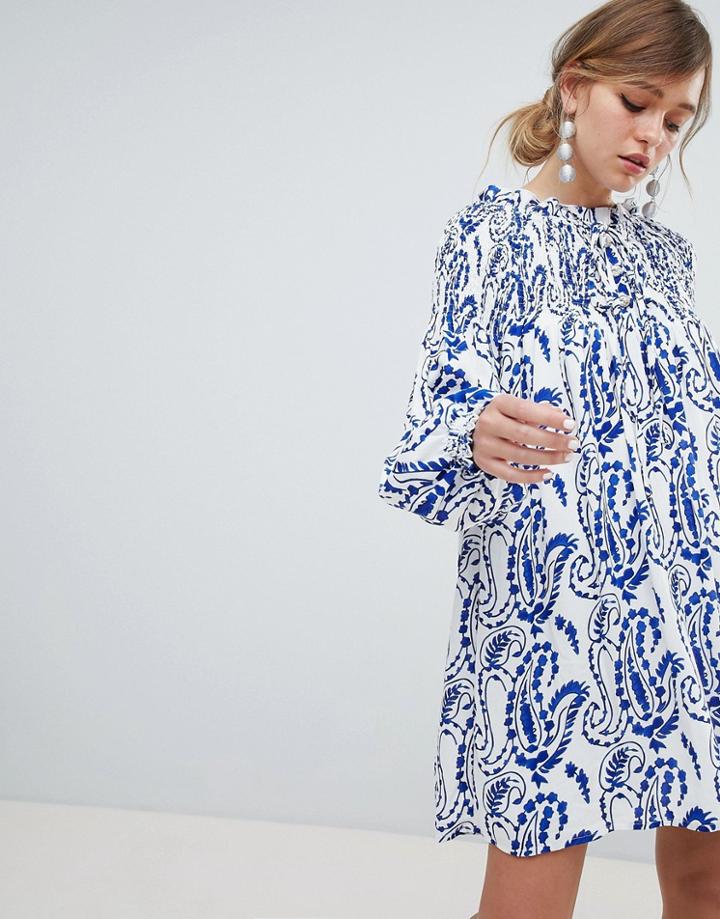 Sister Jane Shift Dress With Balloon Sleeves In All Over Paisley Print - White