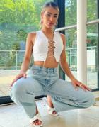 Asos Design Lace Up Crop Top With Exposed Seam In White
