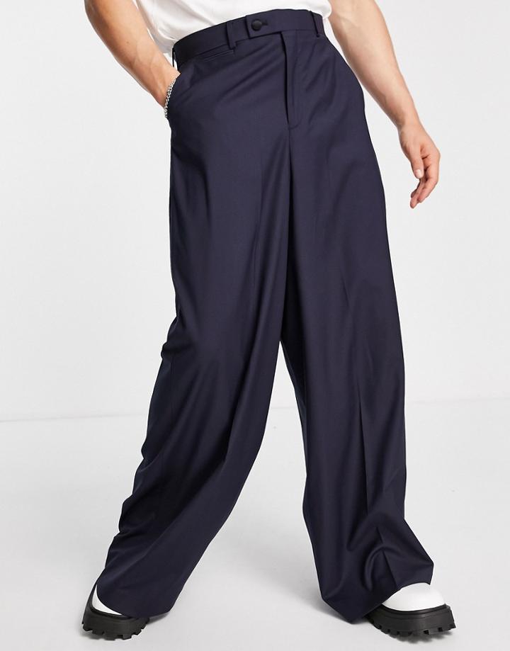 Asos Design Extreme Wide Leg Suit Pants In Navy