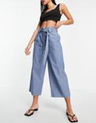 Vero Moda Organic Cotton Blend Chambray Culottes With Belted Waist In Blue-blues
