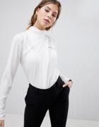 Asos Design Top With Ruched High Neck In White - White