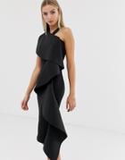 Lavish Alice Black Scuba Exaggerated Frill Halterneck Midi Dress - Black