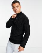Asos Design Heavyweight Cable Knit Half Zip Sweater In Black