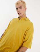 Asos Design Knit Oversized Polo Neck T-shirt In Yellow
