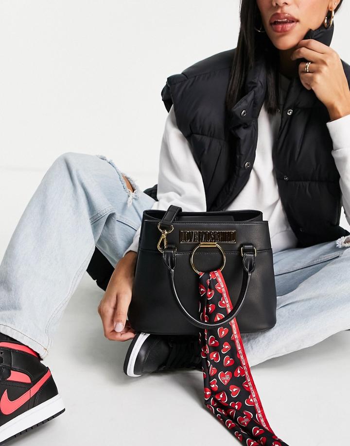Love Moschino Scarf Top Handle Tote Bag In Black