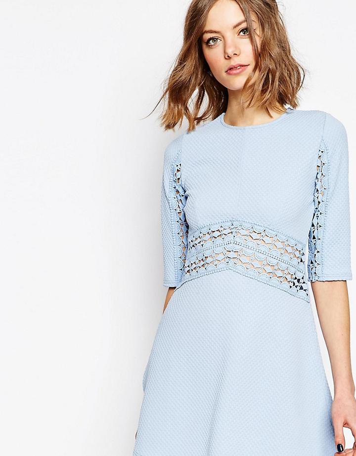 Asos Petite Skater Dress With Lace Insert - Blue