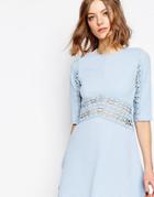 Asos Petite Skater Dress With Lace Insert - Blue