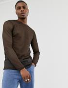 Asos Design Long Sleeve T-shirt In Brown Mesh